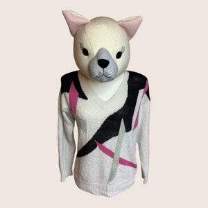 👩‍🎤 VTG CARDUCCI SWEATER ABSTRACT GEOMETRIC MINT GREEN BLACK HOT PINK LARGE